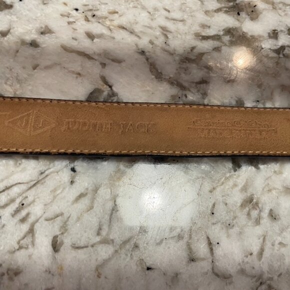 Vtg Judith Jack Black Embossed Leather Belt w/ Goldtone & Marcasite Buckle sz M